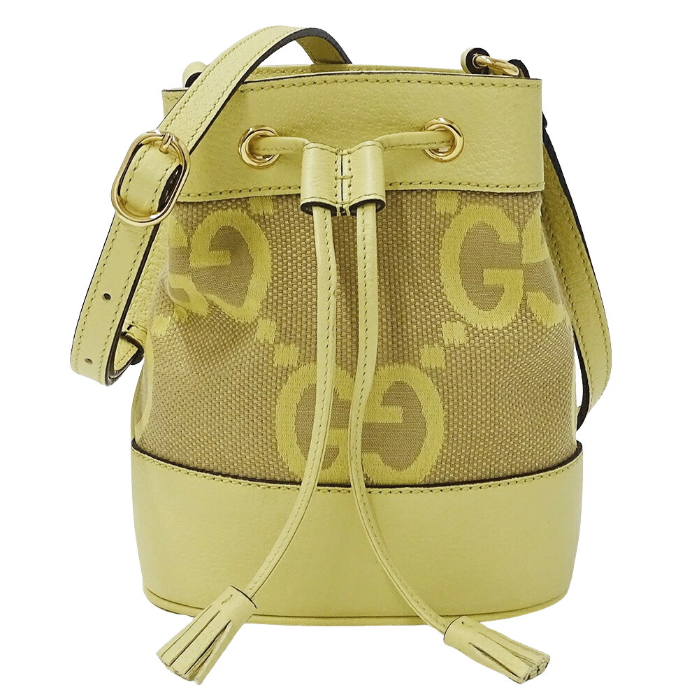 【ほぼ全品最大10％OFF！４日２０時から１０日２５時59分まで！】グッチ GUCCI バッグ レディース ブランド ショルダーバッグ ジャンボ GG ミニバケットバッグ GGキャンバス レザー イエロー ベージュ 550620 黄色 小さめ おしゃれ 【中古】