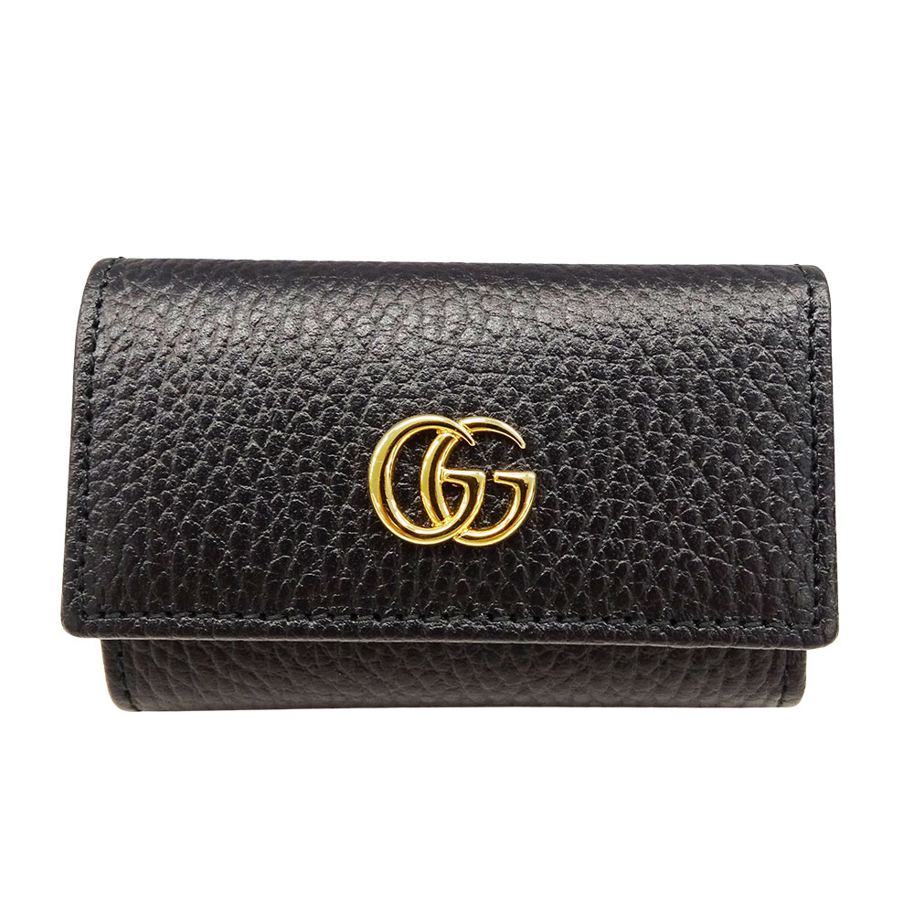 【ほぼ全品最大10％OFF！４日２０時から１０日２５時59分まで！】グッチ GUCCI キーケース レディース メンズ ブランド GGマーモント レザー ダブルGキーケース ブラック 456118 6連キーケース 小さめ コンパクト おしゃれ 無地 シンプル 【中古】