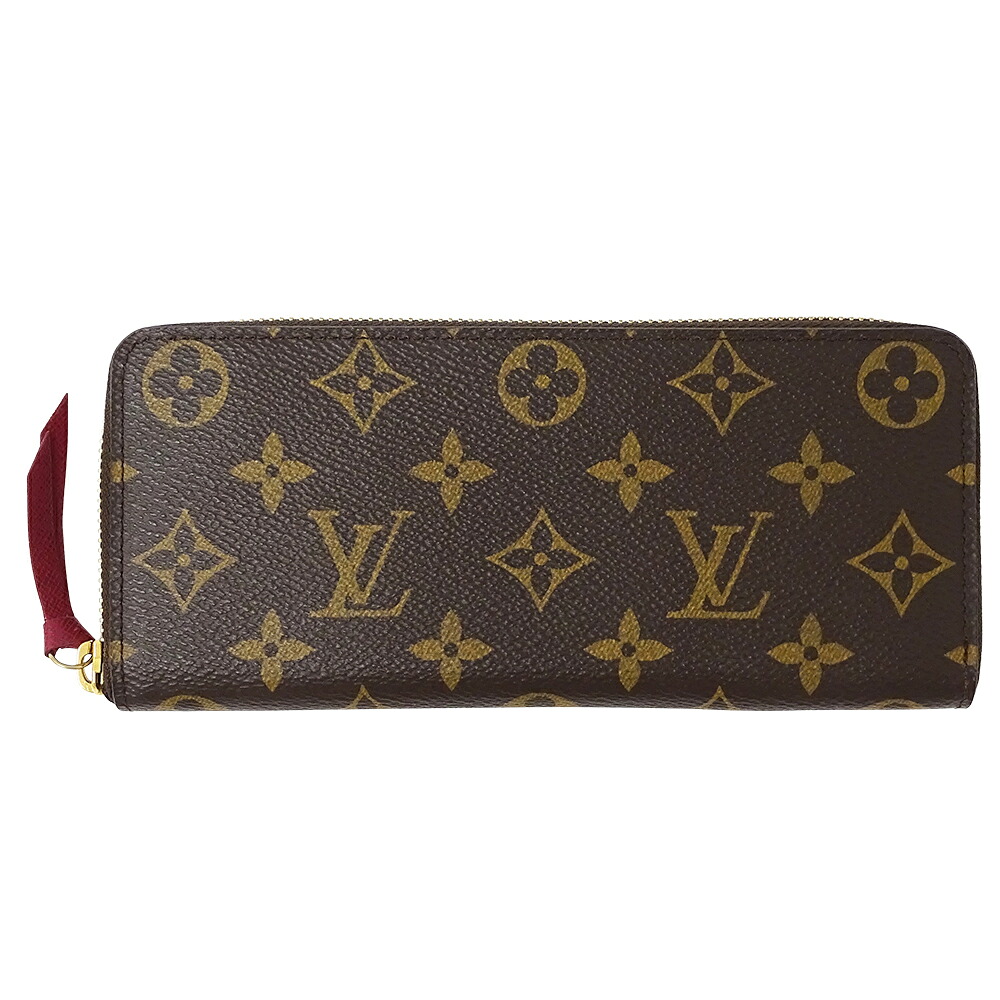 ルイ・ヴィトン LOUIS VUITTON 紙入れ モノグラム レディース ブランド名 長紙入れ ポルトフォイユ クレマンス フューシャ M60742 赤銅色 ラウンドジッパー 今めかしい 【中古】