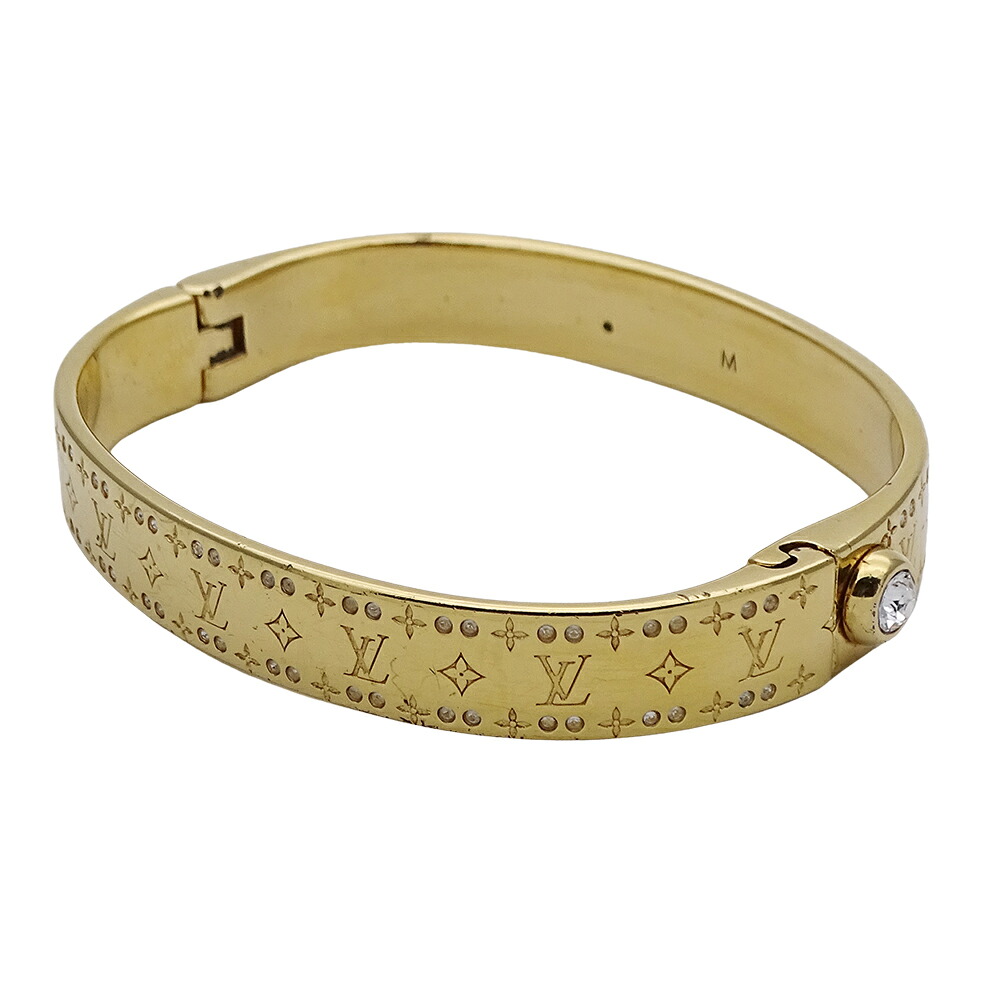 【ほぼ全品最大10％OFF！４日２０時から１０日２５時59分まで！】ルイ・ヴィトン LOUIS VUITTON ブレスレット レディース ブランド バングル メタル ストーン リジッド ブレスレット･ナノグラム ストラス ゴールド M64861 Mサイズ アクセサリー 【中古】 32,175円