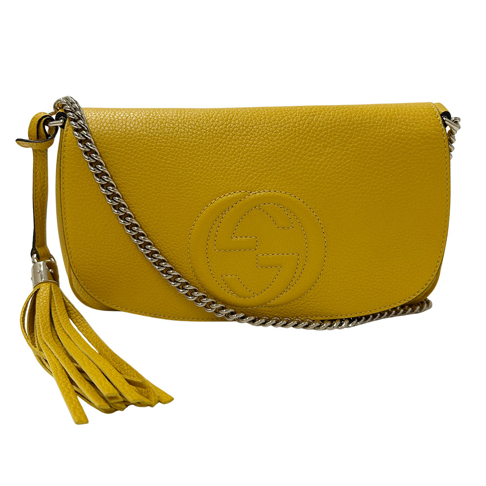 グッチ GUCCI 御徒面子 レディース メンズ ブランド名 ソーホー ショルダーバッグ  なめし革 黄色 536224 チェーン店肩先 逃げ口 タッセル 【中古】