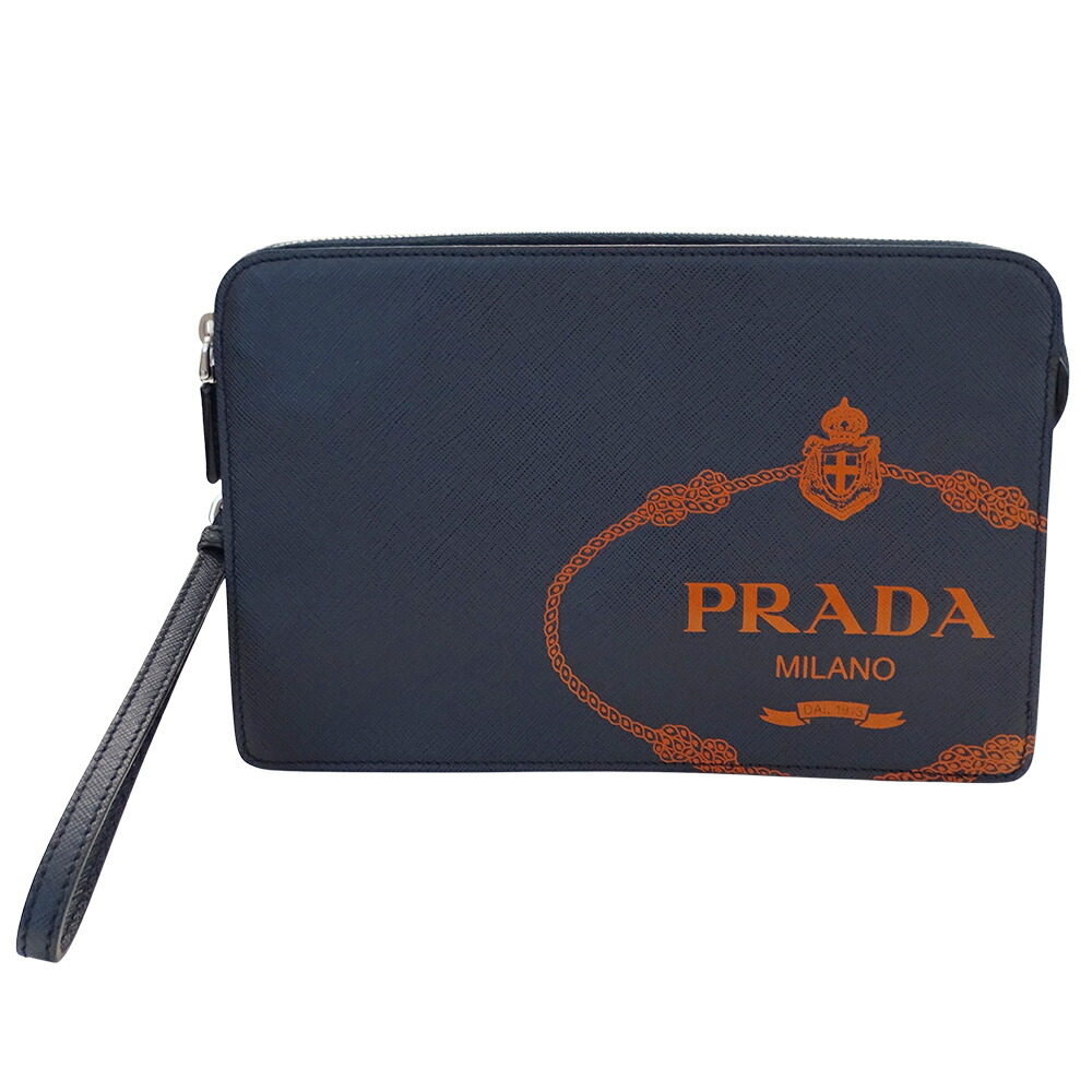 極美品 現行 PRADA セカンドバッグ サフィアーノ クロコ型押し ネイビー 極美品 現行 PRADA セカンドバッグ サフィアーノ クロコ型押し