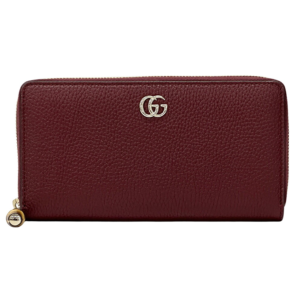 【全品最大10％OFF！14日20時から17日9時59分まで！】グッチ GUCCI 財布 レディース ブランド GGマーモント バンブー 長財布 レザー ボルドー シンプル 【中古】