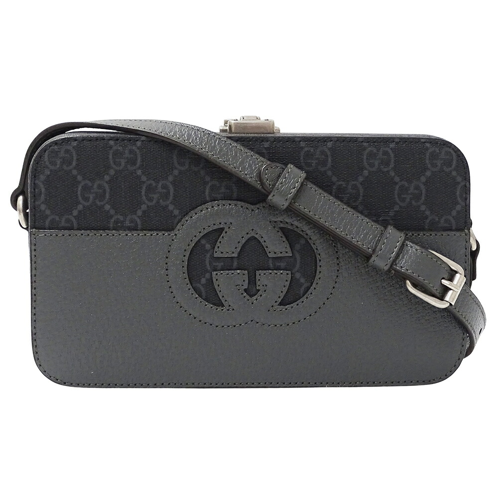 【ほぼ全品最大10％OFF！４日２０時から１０日２５時59分まで！】グッチ GUCCI バッグ メンズ ブランド ショルダーバッグ カットアウト インターロッキングG GGスプリーム ブラック グレー 725341 ミニバッグ 小さめ おしゃれ 斜め掛け 【中古】