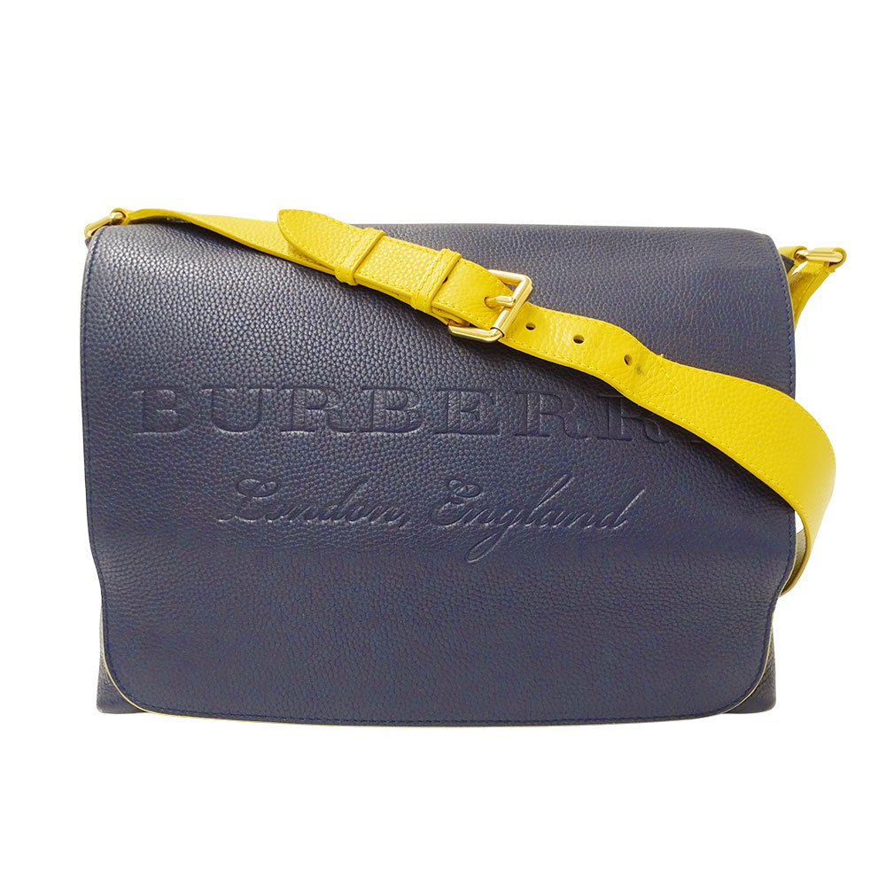 バーバリー BURBERRY バッグ レディース メンズ ブランド ショルダーバッグ レザー ネイビー イエロー 斜めがけ おしゃれ 通勤 通学 カジュアル 可愛い 【中古】