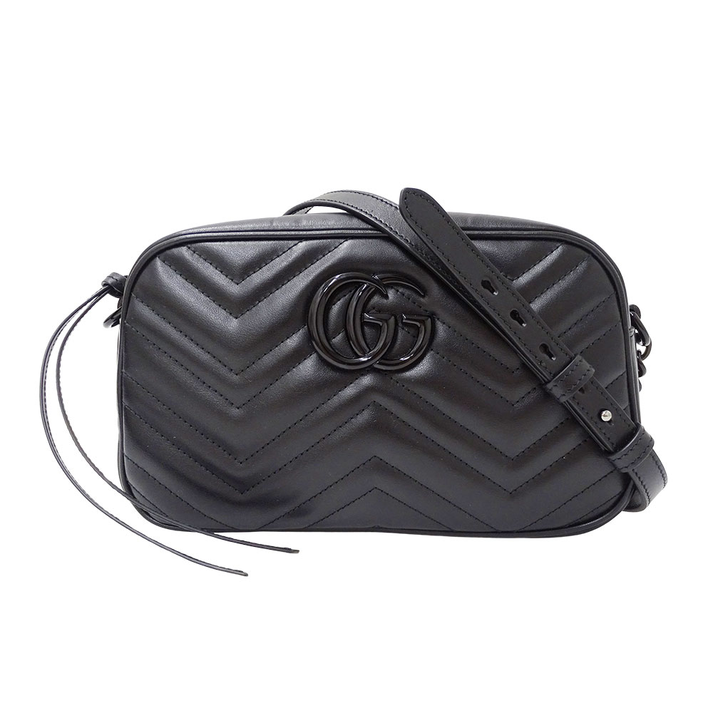 【全品最大10％OFF！14日20時から17日9時59分まで！】グッチ GUCCI バッグ レディース ブランド ショルダーバッグ レザー GGマーモント スモールカメラバッグ ブラック 447632 チェーンショルダー キルティング おしゃれ 可愛い 【中古】