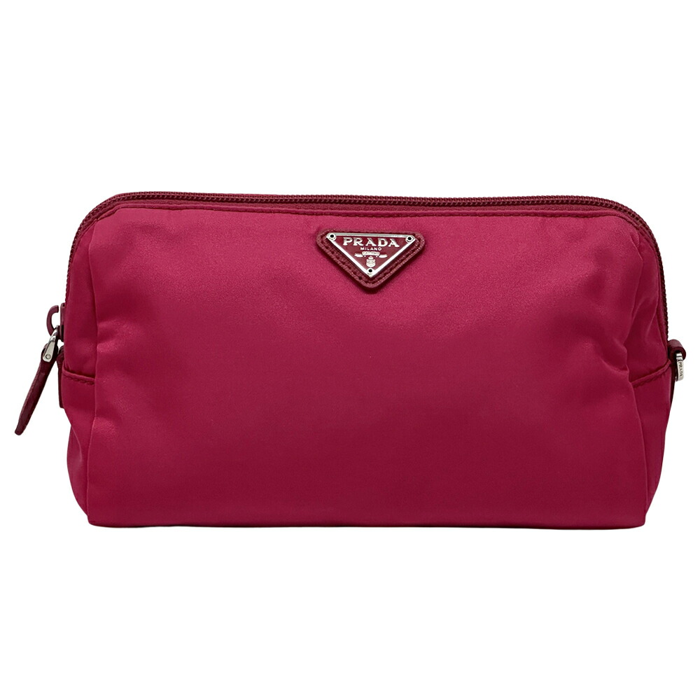 【全品5％OFFクーポン券別れ別れ中!】プラダ PRADA 合切袋 レディース ブランド名 ナイロン サクラ色 テスート 三角形ロゴタイプ マチあり 【中古】