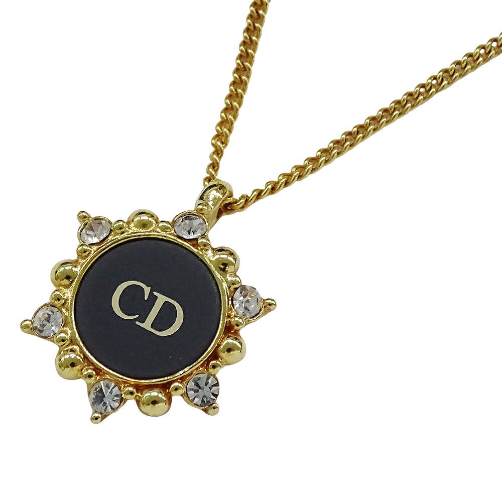 【5.5万円以上5000円OFFクーポン!19日20時から26日1時59分まで】ディオール Dior ネックレス レディース ブランド ラインストーン メッキ ゴールド ブラック CDロゴ アクセサリー【中古】|ブランドベイ