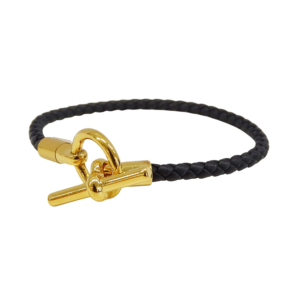 【ほぼ全品最大10％OFF！４日２０時から１０日２５時59分まで！】エルメス HERMES ブレスレット レディース ブランド レザーブレスレット グレナン ブラック ゴールド金具 サイズ16.5cm アクセサリー おしゃれ 細め 大人 【中古】