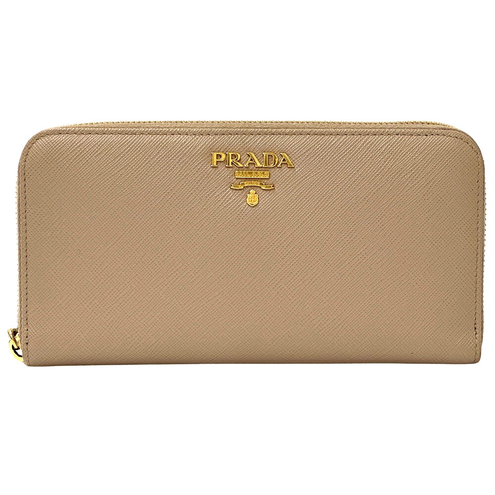 プラダ PRADA 紙入れ レディース ブランド名 長紙入れ サフィアーノ ベージュ 1ML506 ゴールド金具 ラウンドジッパー 【中古】
