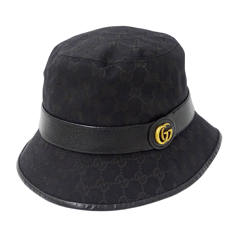 グッチ GUCCI ハット レディース メンズ ブランド バケットハット GGキャンバス プチマーモント ブラック 576587 L 59cm 黒 おしゃれ 【中古】
