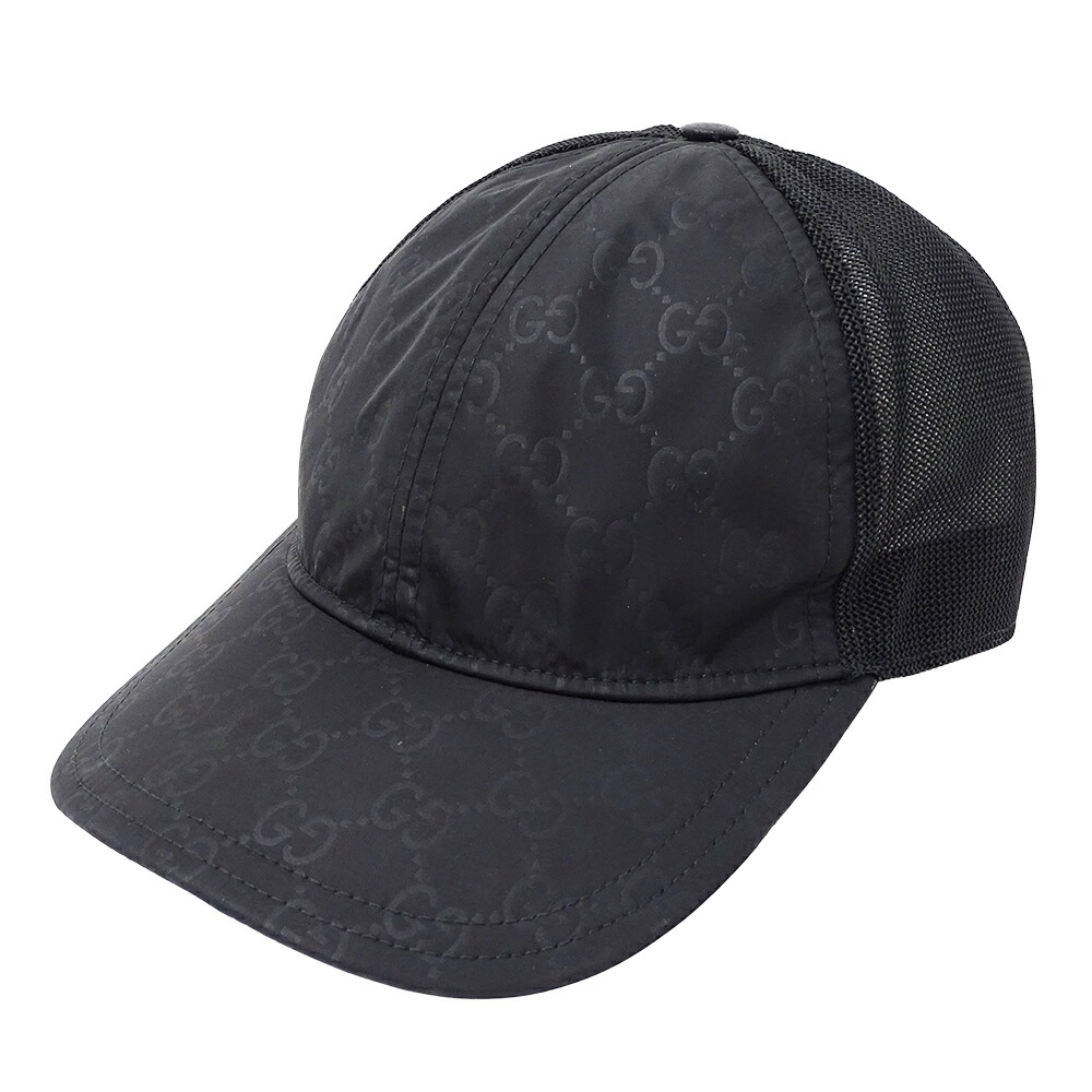 【ほぼ全品最大10％OFF！４日２０時から１０日２５時59分まで！】グッチ GUCCI キャップ メンズ ブランド GGナイロン ブラック サイズXL 60cm 黒 帽子 おしゃれ かっこいい おでかけ 【中古】