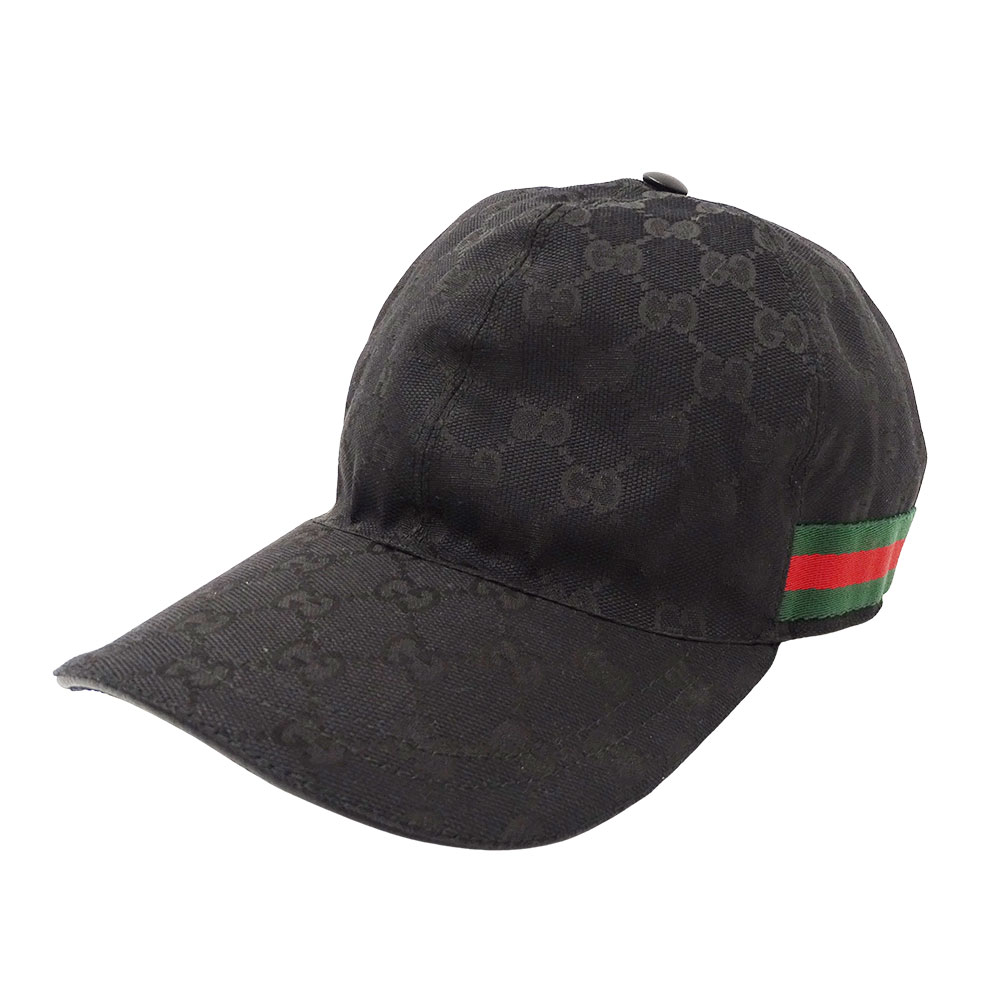 グッチ GUCCI キャップ レディース メンズ ブランド ウェブストライプ付きGGキャンバス ベースボールキャップ ブラック 200035 サイズL 59cm 帽子 アパレル おしゃれ ロゴ カジュアル 普段使い 【中古】 23,430円