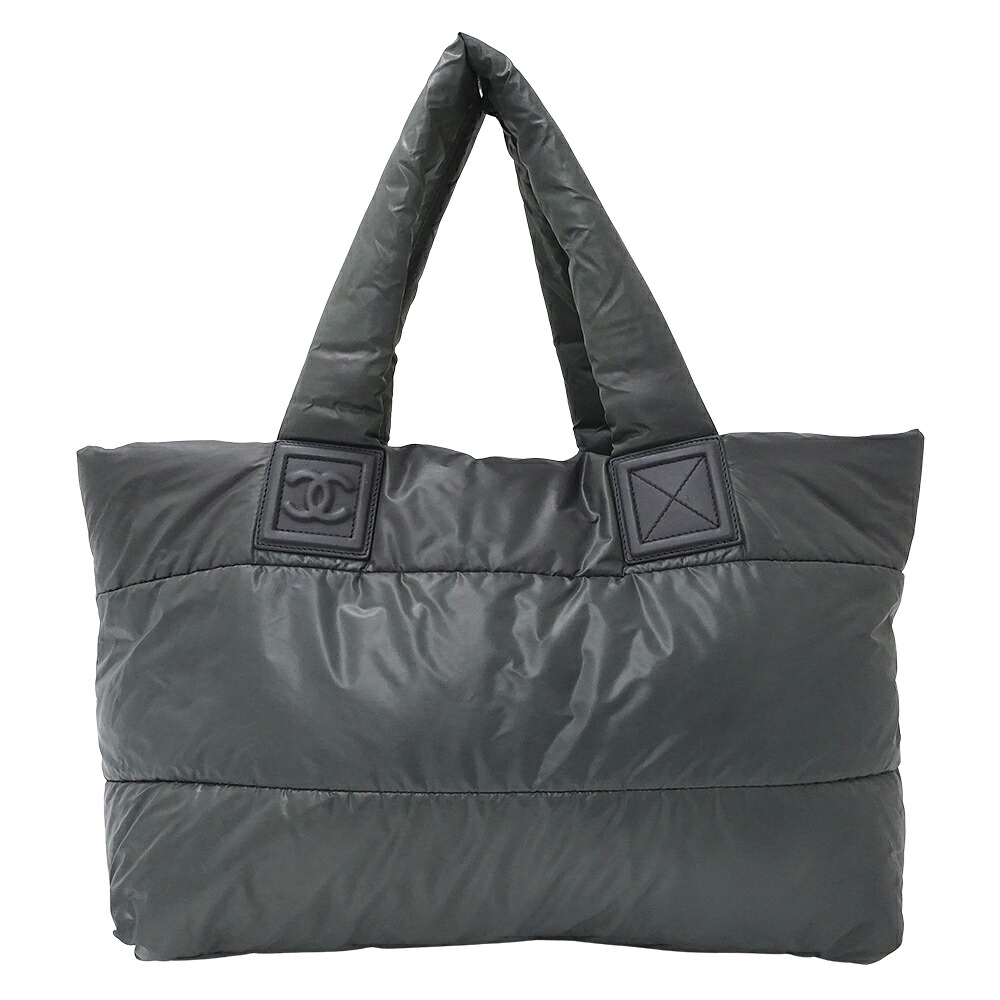 【ほぼ全品最大10％OFF！４日２０時から１０日２５時59分まで！】シャネル CHANEL バッグ コココクーン トートMM レディース ブランド トートバッグ ナイロン グレー シルバー金具 キルティング 大容量 大きめ おしゃれ 【中古】