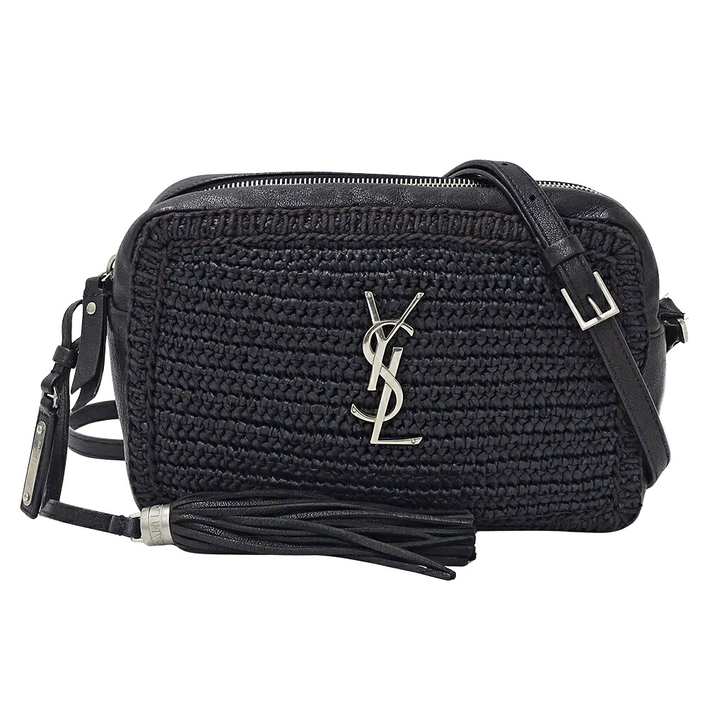 サンローラン SAINT LAURENT バッグ レディース ブランド ショルダーバッグ ルー カメラバッグ ラフィア レザー ブラック 黒 タッセル フリンジ ミニバッグ 小さめ おしゃれ 斜め掛け 【中古】