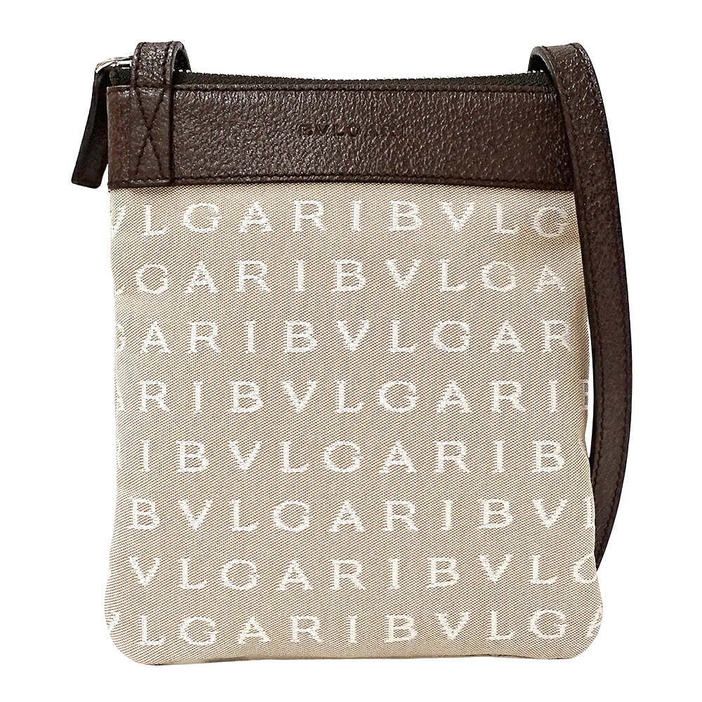 ブル小峡谷 BVLGARI 御徒面子 レディース ブランド名 ショルダーバッグ ロゴタイプ気違い 帆布 ベージュ 肩先合切袋 ミニ御徒面子 小さめ 今めかしい 【中古】