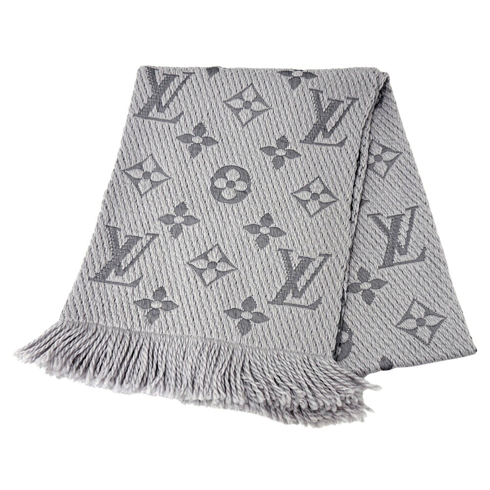 【全品最大10％OFF！14日20時から17日9時59分まで！】ルイ・ヴィトン LOUIS VUITTON マフラー レディース ブランド ストール モノグラム ウール エシャルプ・ロゴマニア グリペルル グレー M74742 秋冬 防寒 おしゃれ 可愛い 淡色 暖かい 【中古】