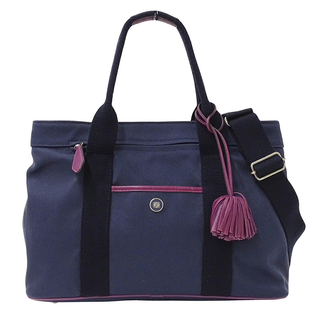 ロエベ LOEWE バッグ レディース ブランド ハンドバッグ ショルダーバッグ 2way キャンバス ネイビー タッセル フリンジ おしゃれ 斜め掛け 【中古】