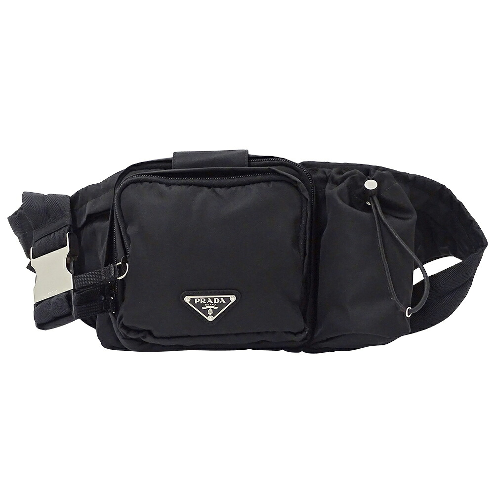 【全品最大10％OFF！14日20時から17日9時59分まで！】プラダ PRADA バッグ レディース メンズ ブランド ボディバッグ ウエストバッグ ナイロン ブラック 2VL056 黒 ロゴ おしゃれ 【中古】 39,325円