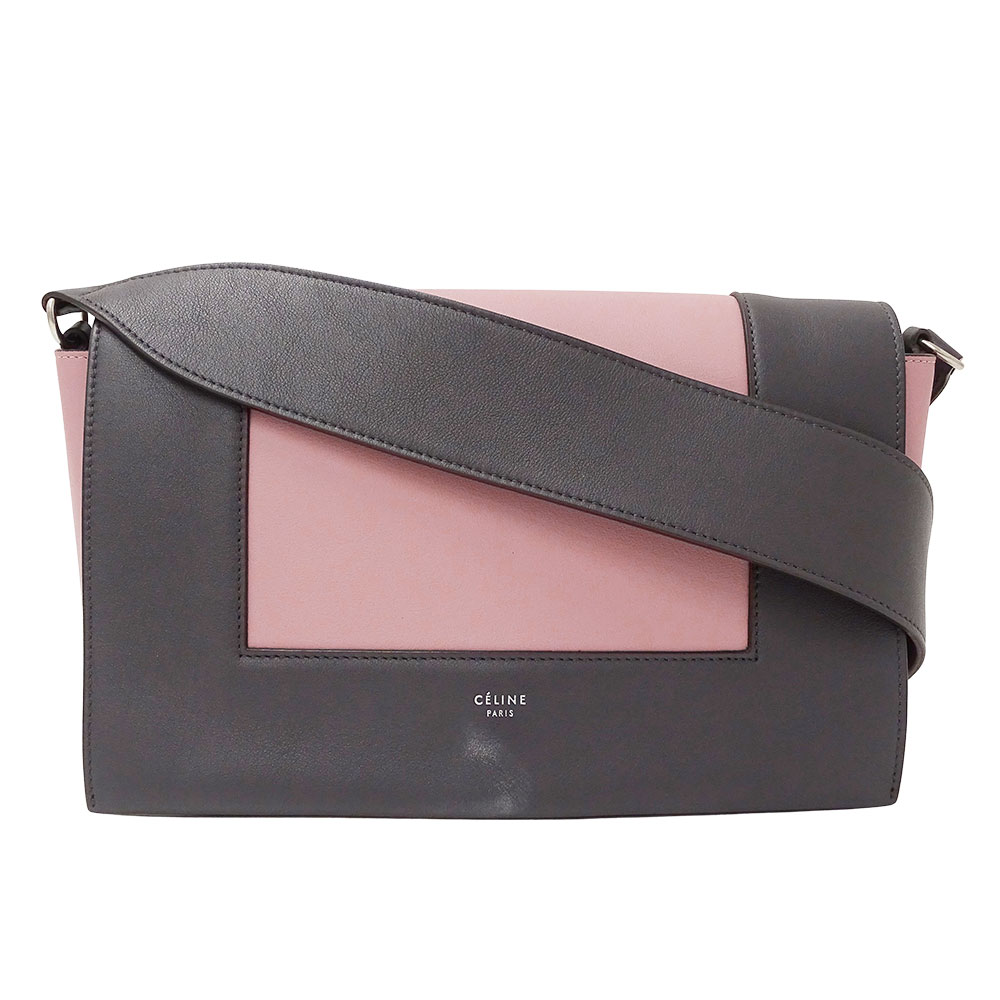セリーヌ CELINE 御徒面子 レディース ブランド名 ショルダーバッグ なめし革 ひな形 ミディアムバッグ サクラ色 濃灰色薄墨色 肩かけ 今めかしい 分かりやすい 好いたらしい おでかけ 普段使い走り 【中古】