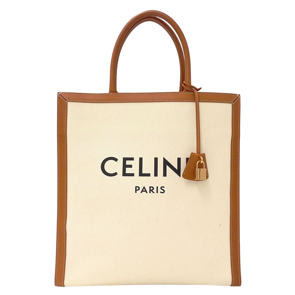 【ほぼ全品最大10％OFF！４日２０時から１０日２５時59分まで！】セリーヌ CELINE バッグ レディース ブランド トートバッグ キャンバス バーティカルカバ ラージ ブラウン アイボリー 手さげ 大きめ おしゃれ 通勤 上品 大人 【中古】