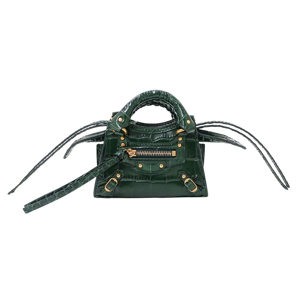 【全品5％OFFクーポン券別れ別れ中!】バレンシアガ BALENCIAGA 御徒面子 レディース ブランド名 ハンドバック ショルダーバッグ 2way なめし革 ネオ古典派音楽 百貨店ナノ 緑であること 669537 マイクロ御徒面子 今めかしい 小さめ クロコ型押し 【中古】