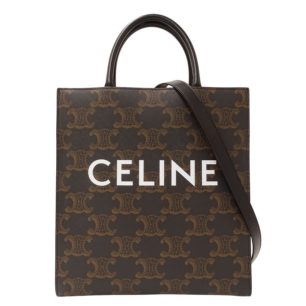 セリーヌ CELINE 御徒面子 レディース ブランド名 トートバッグ ショルダーバッグ 2way トリオンフキャンバス バーティカルカバ 並み並み 黒いこと 赤銅色 手さげ 肩かけ 今めかしい 大きめ 通い 雅びやか 【中古】