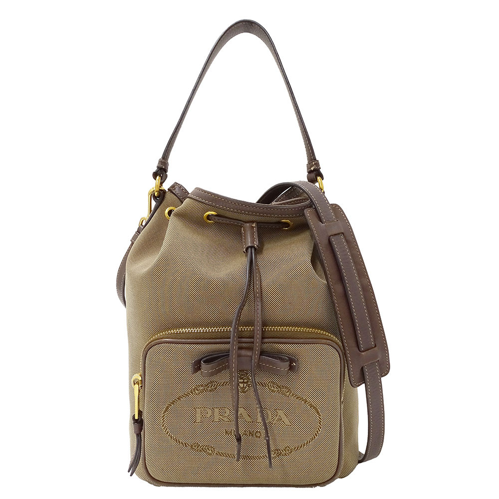 【全品5％OFF引き換え証散り散り中!】プラダ PRADA 御徒面子 レディース ブランド名 ハンドバック ショルダーバッグ 2way ロゴジャガード 帆布 ベージュ 赤銅色 1BH097 手持ち 肩かけ 今めかしい 合切袋型 心地よい 好いたらしい 【中古】