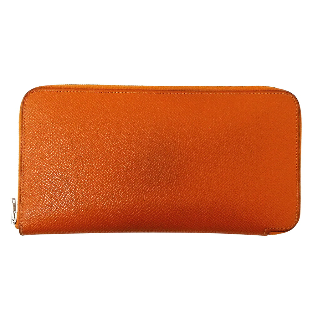 【ほぼ全品最大10％OFF！４日２０時から１０日２５時59分まで！】エルメス HERMES 財布 レディース ブランド 長財布 アザップ シルクイン クラシック ヴォーエプソン オレンジ シルバー金具 ラウンドファスナー おしゃれ □R刻印 【中古】 25,696円