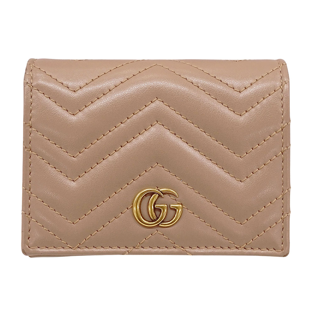 グッチ GUCCI 紙入れ レディース ブランド名 二つ折り紙入れ なめし革 さくら色ベージュ プチマーモント 466492 コンパクトウォレット 小さめ 格好のいい キルティング 【中古】