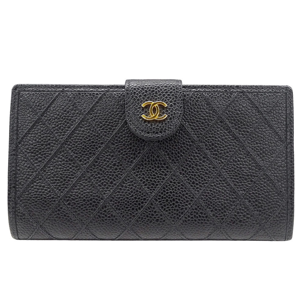 シャネル CHANEL 財布 レディース ブランド 長財布 ビコローレ キャビアスキン ブラック ゴールド金具 おしゃれ ココマーク ロゴ 大人 高級感 エレガント 【中古】 47,520円