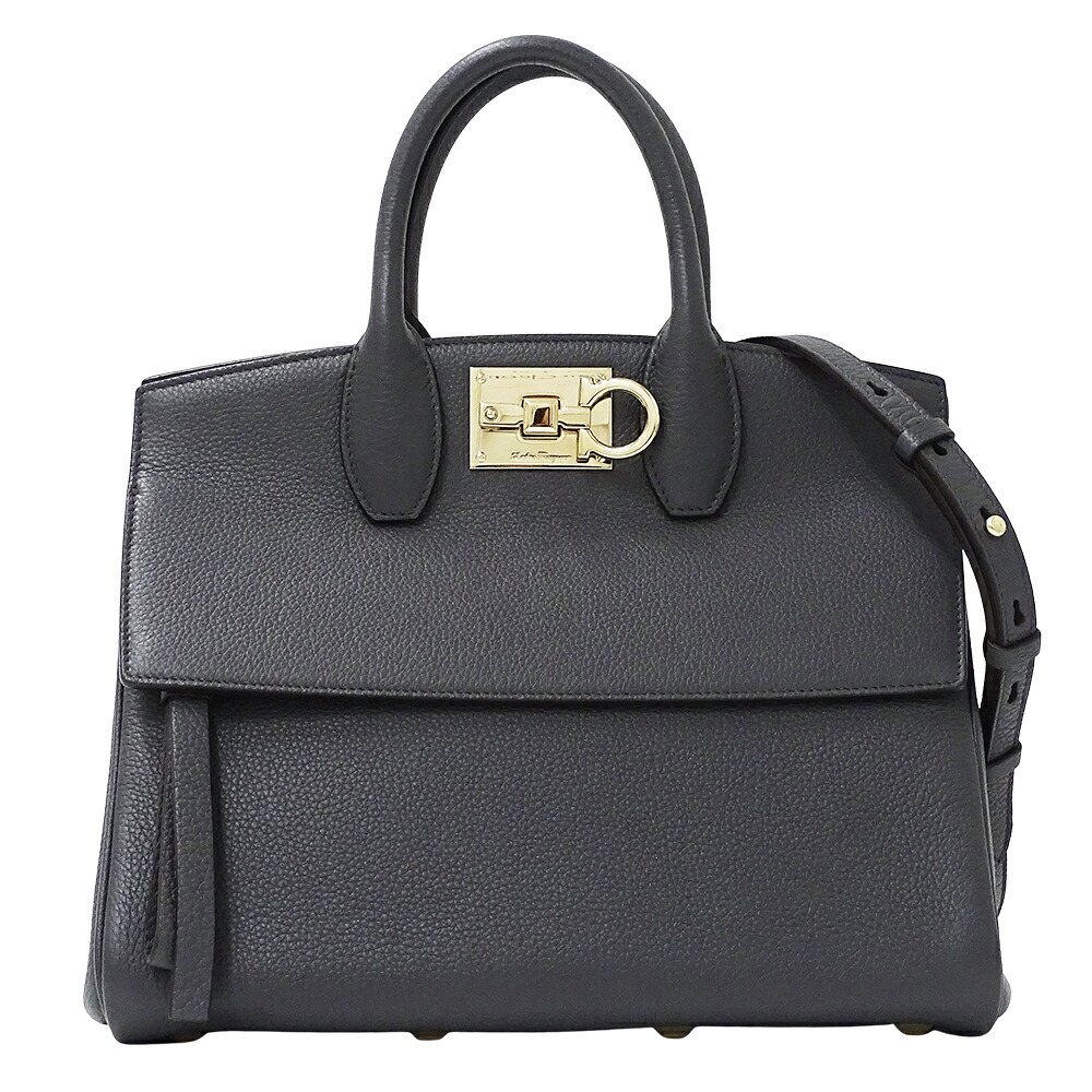 フェラガモ Ferragamo 御徒面子 レディース ブランド名 ハンドバック ショルダーバッグ 2way ステューディオバッグ なめし革 薄墨色 今めかしい 【中古】