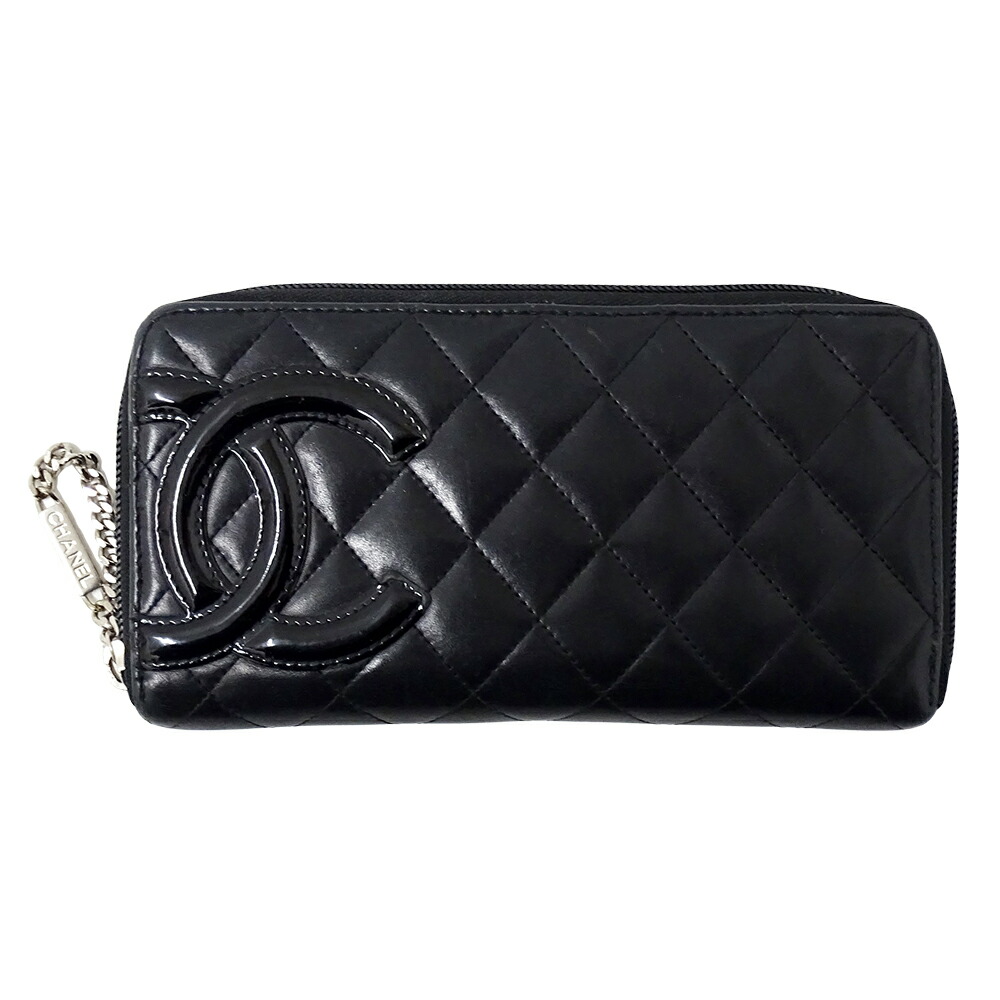 【全品９％OFF引き換え証！１５日19時から23時59分まで！】シャネル CHANEL 札入れ カンボン レディース ブランド名 長札入れ 子ヒツジ素はだ 黒いこと しろがね色金具 黒 ラウンドチャック 今めかしい 【中古】