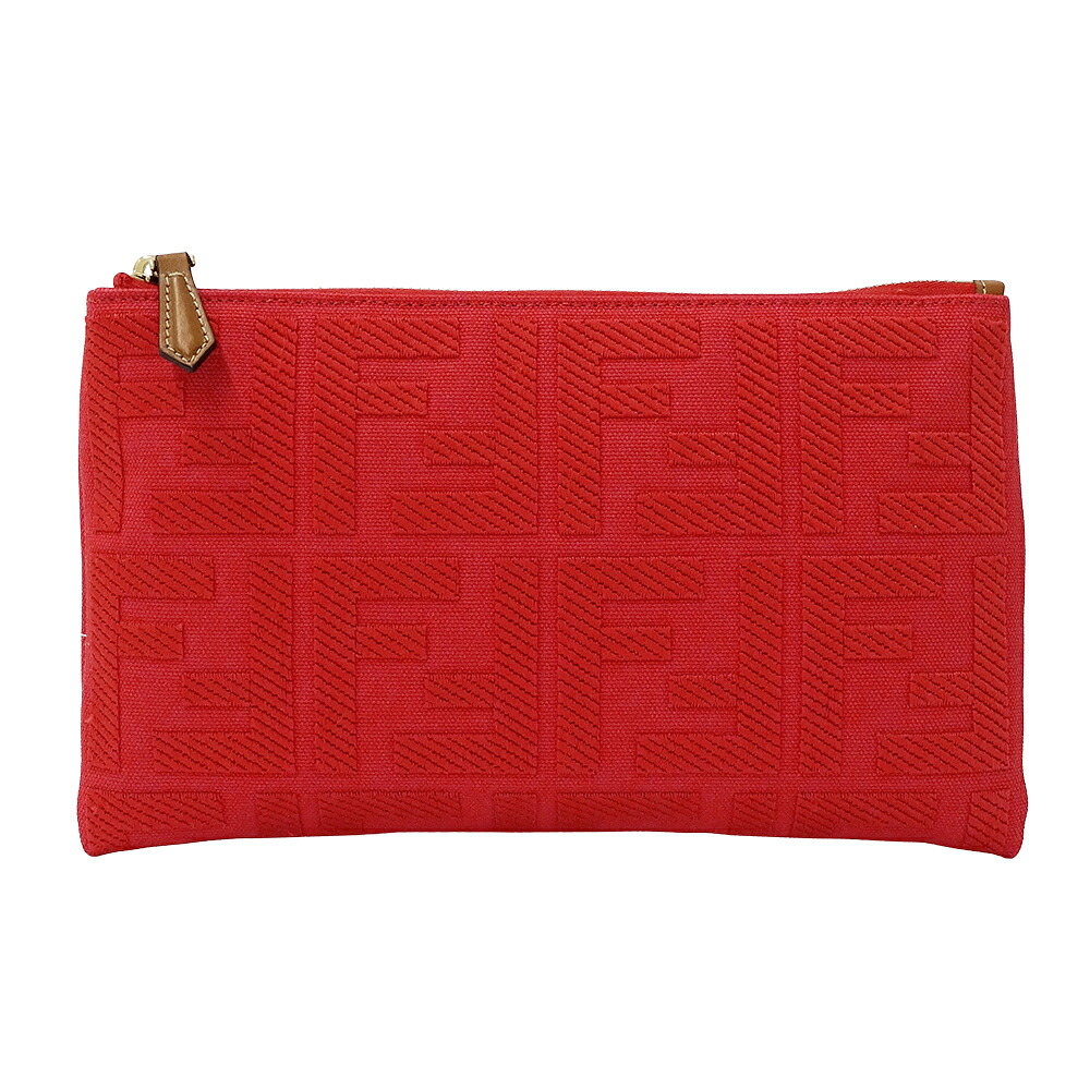 【全品5％OFFクーポン券別れ別れ中!】フェンディ FENDI 合切袋 レディース ブランド名 クラッチペダル御徒面子 ズッカ 帆布 ジャ差し固める 赤いこと 8N0148 赤 ミニ御徒面子 小さめ 今めかしい 【中古】