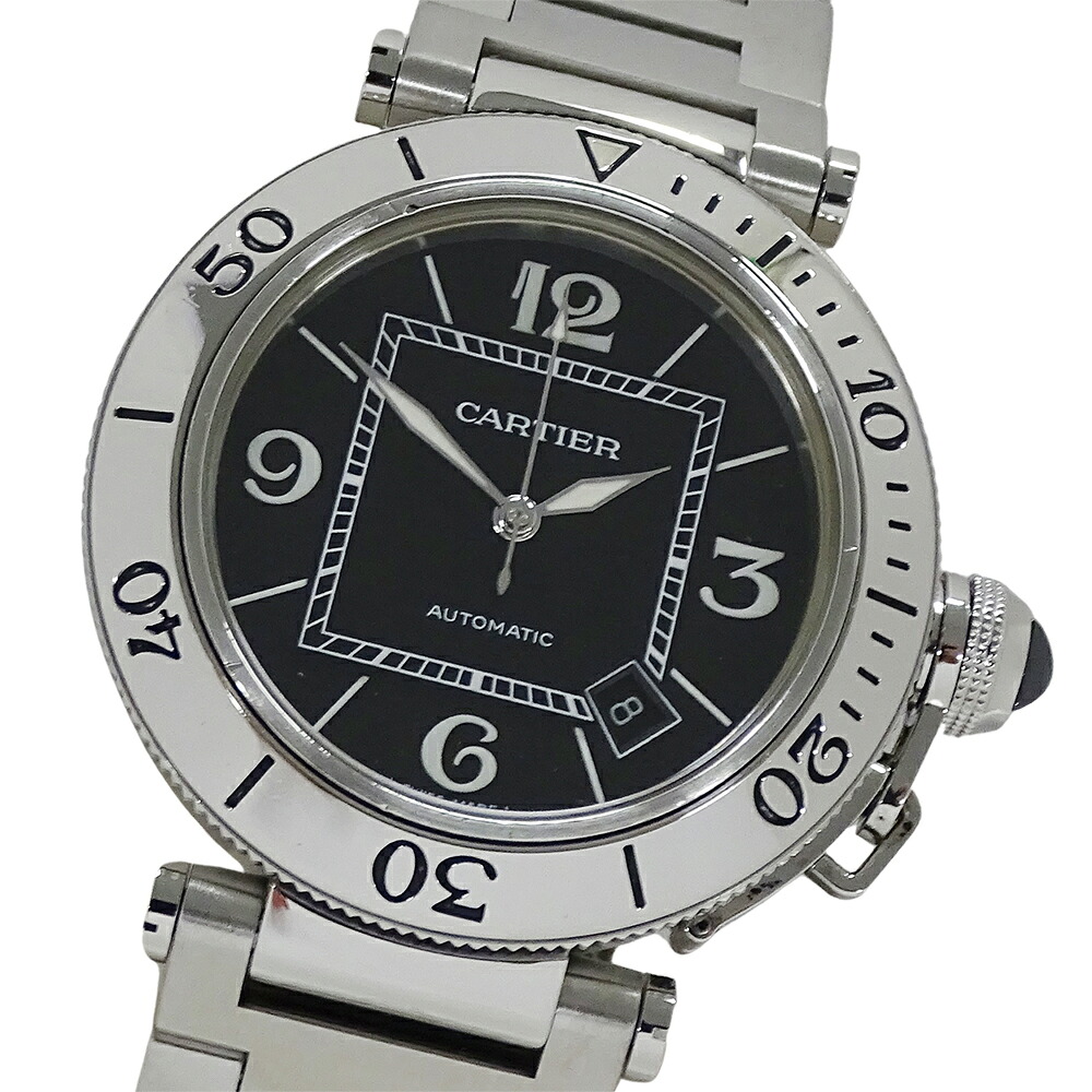 カルティエ Cartier 時計 メンズ ブランド パシャ シータイマー デイト 自動巻き AT ステンレス SS W31077M7 シルバー ブラック 磨き済み 【中古】
