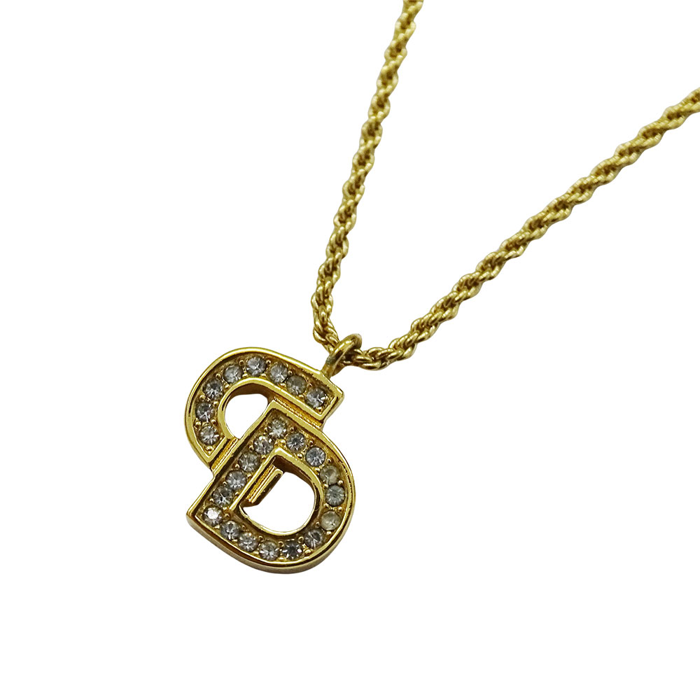 【ほぼ全品最大10％OFF！４日２０時から１０日２５時59分まで！】ディオール Dior ネックレス レディース ブランド ラインストーン GP ロゴ ゴールド かわいい おしゃれ 上品 【中古】