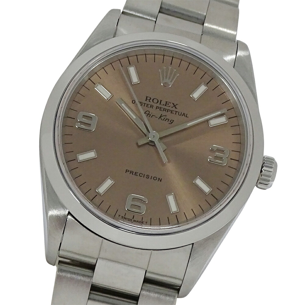 【ほぼ全品最大10％OFF！４日２０時から１０日２５時59分まで！】ロレックス ROLEX エアキング 14000 U番 時計 メンズ ブランド 自動巻き AT ステンレス SS シルバー ピンク 磨き済み 【中古】