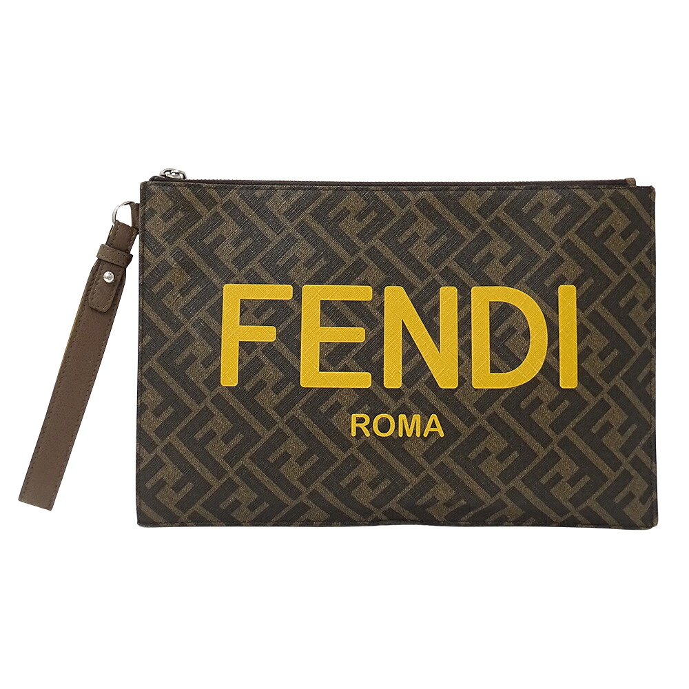 フェンディ FENDI 御徒面子 メンズ ブランド名 クラッチペダル御徒面子 2塁手御徒面子 ズッカ 赤銅色 黄色 7N0126 今めかしい かっこいい 【中古】