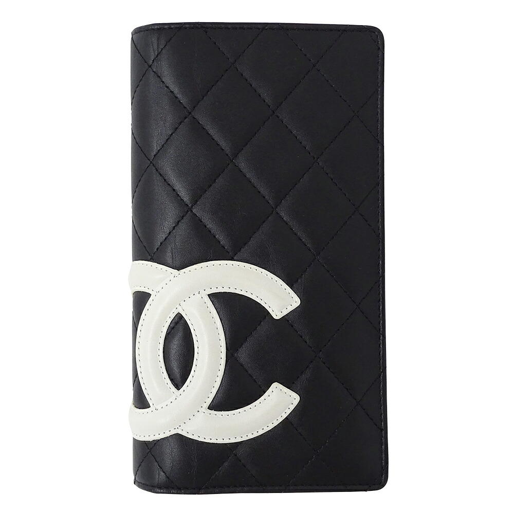 シャネル CHANEL 財布 カンボン レディース ブランド 長財布 ラムスキン ブラック 黒 おしゃれ 二つ折り 【中古】