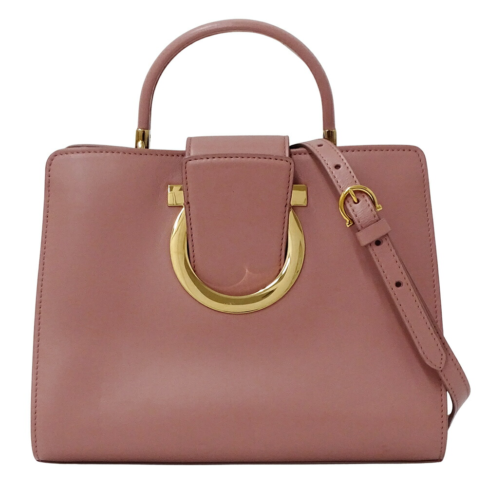 フェラガモ Ferragamo 御徒面子 レディース ブランド名 ハンドバック ショルダーバッグ 2way ガンチーニ なめし革 サクラ色 ミニ御徒面子 小さめ 曲がった掛け 今めかしい 【中古】