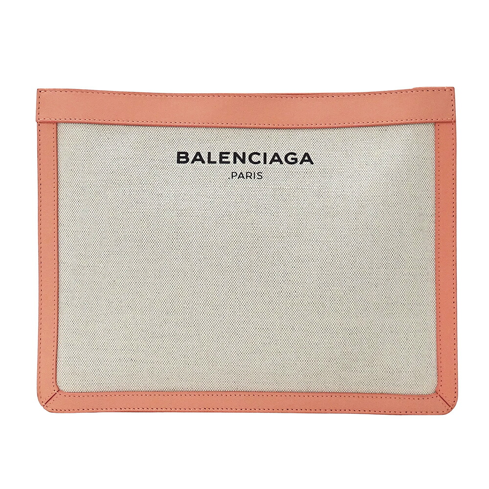 【全品９％OFFクーポン券！１５日19時から23時59分まで！】バレンシアガ BALENCIAGA 御徒面子 レディース ブランド名 クラッチペダル御徒面子 二つ目御徒面子 帆布 白いこと サクラ色 410119 ロゴタイプ 今めかしい 可愛らしい 【中古】