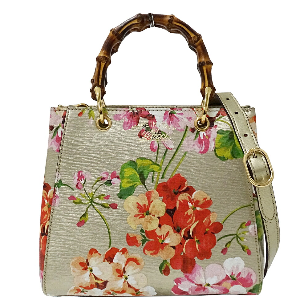【全品5％OFF引き換え証散り散り中!】グッチ GUCCI 御徒面子 レディース ブランド名 ハンドバック ショルダーバッグ 2way バンブー ブルームス ミニショッパー なめし革 ゴールド 368823 花柄 御花 ミニ御徒面子 小さめ 今めかしい 【中古】
