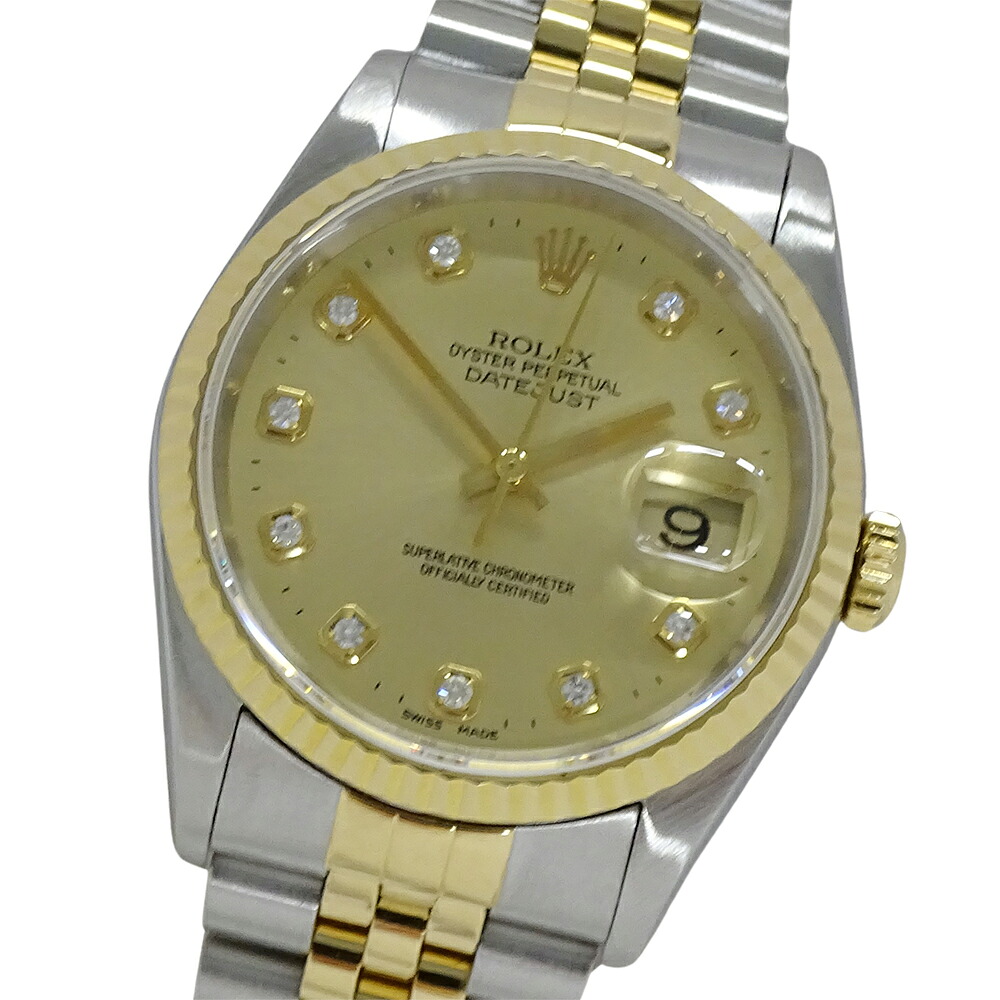 【ほぼ全品最大10％OFF！４日２０時から１０日２５時59分まで！】ロレックス ROLEX デイトジャスト 16233G T番 時計 メンズ ブランド 10P ダイヤモンド 自動巻き AT ステンレス SS ゴールド YG コンビ 磨き済み 【中古】
