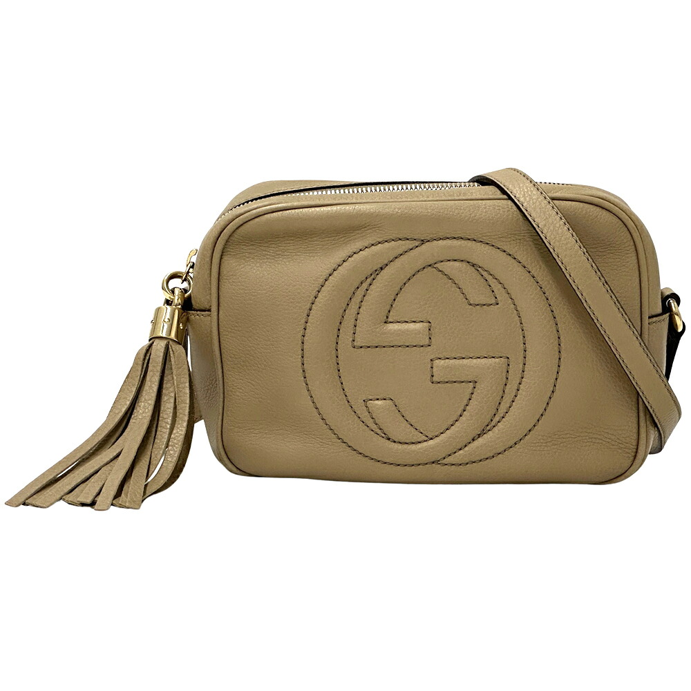 グッチ GUCCI 御徒面子 レディース ブランド名 インターロッキングG ショルダーバッグ なめし革 ソーホー ベージュ 308364 タッセル 曲がったがけ 今めかしい 好いたらしい 【中古】