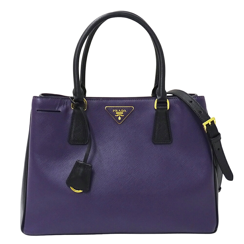 プラダ PRADA 御徒面子 レディース ブランド名 ハンドバック ショルダーバッグ 2way ガレリア ラージ サフィアーノ パープル 黒いこと B1874A ロゴタイプ 今めかしい 【中古】