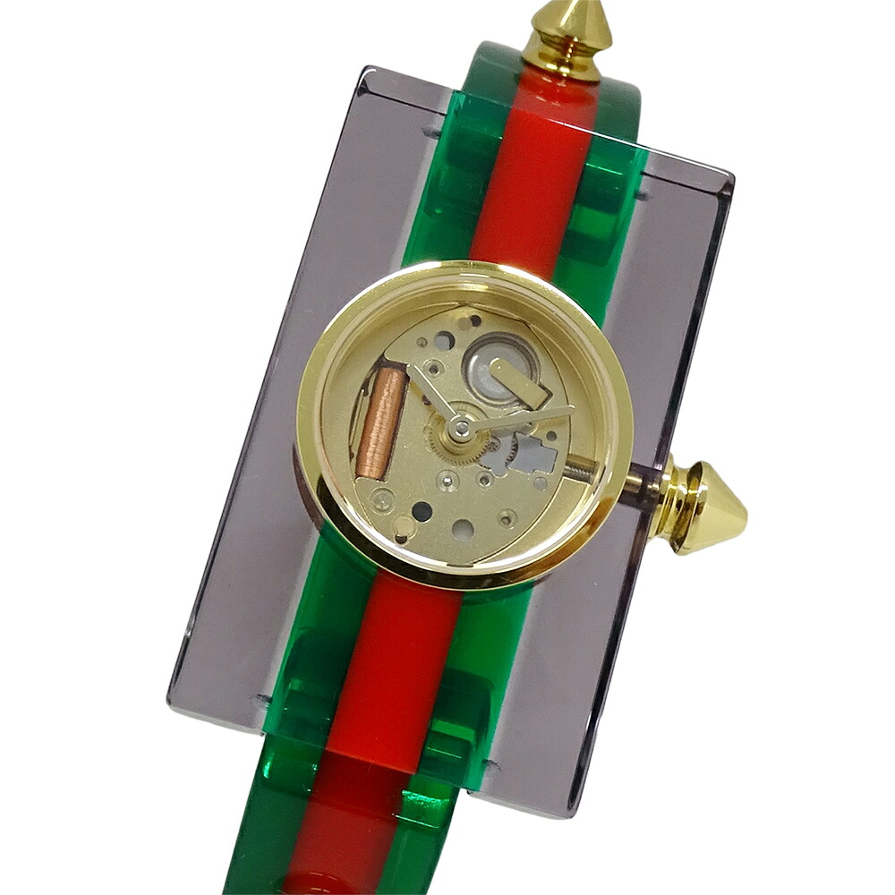 【全品最大10％OFF！14日20時から17日9時59分まで！】グッチ GUCCI 時計 レディース ブランド ヴィンテージウェブ スケルトン クオーツ QZ アクリル YA143505 バングル スクエア スタッズ 【中古】