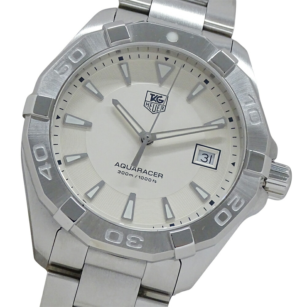 【全品最大10％OFF！14日20時から17日9時59分まで！】タグホイヤー TAG Heuer アクアレーサー WAY1111 BA0928 時計 メンズ ブランド デイト クオーツ QZ ステンレス SS シルバー ホワイト 磨き済み 【中古】