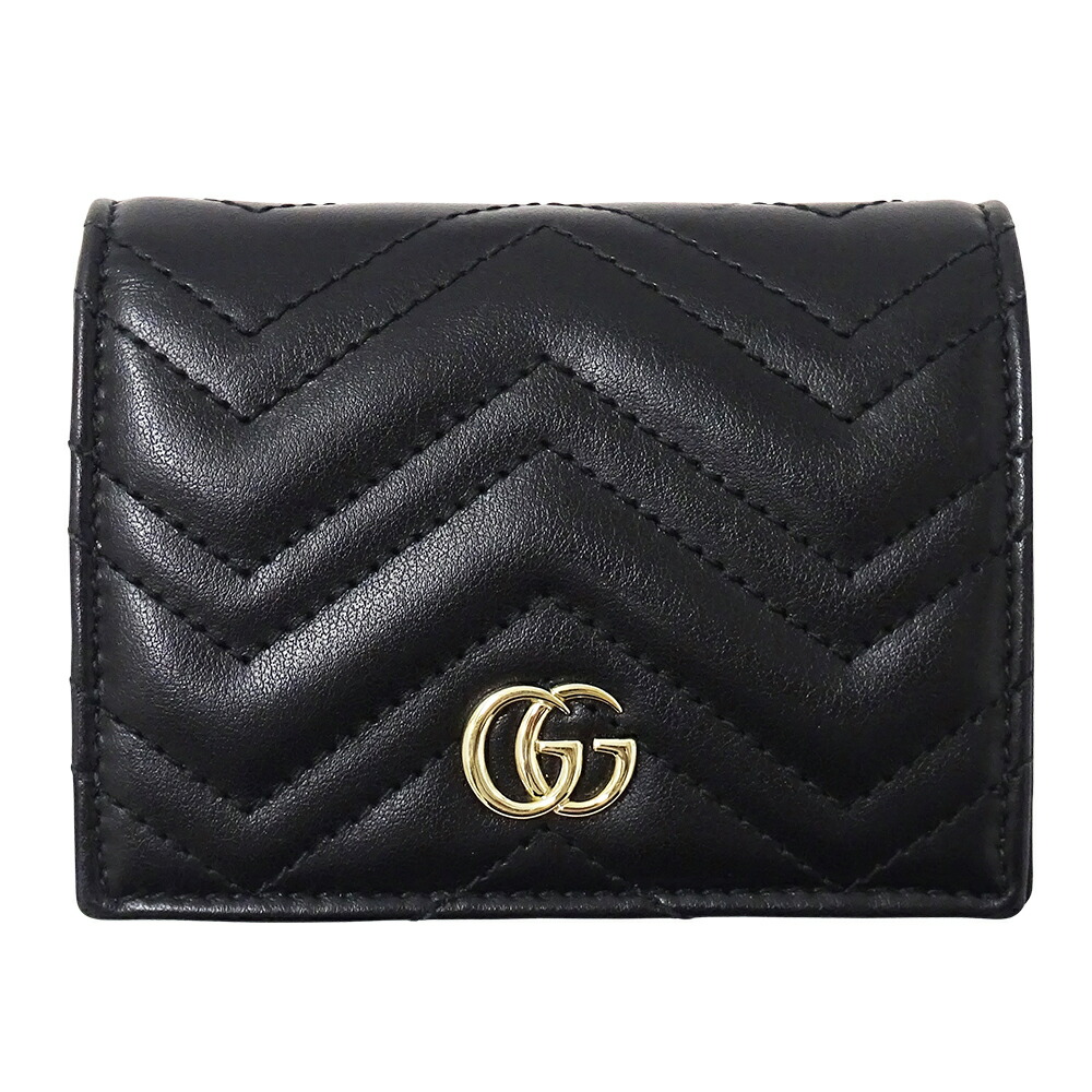 グッチ GUCCI 紙入れ レディース メンズ ブランド名 二つ折り紙入れ GGマーモント なめし革 黒いこと 466492 黒 キルティング ミニ紙入れ 小さめ 格好のいい 【中古】