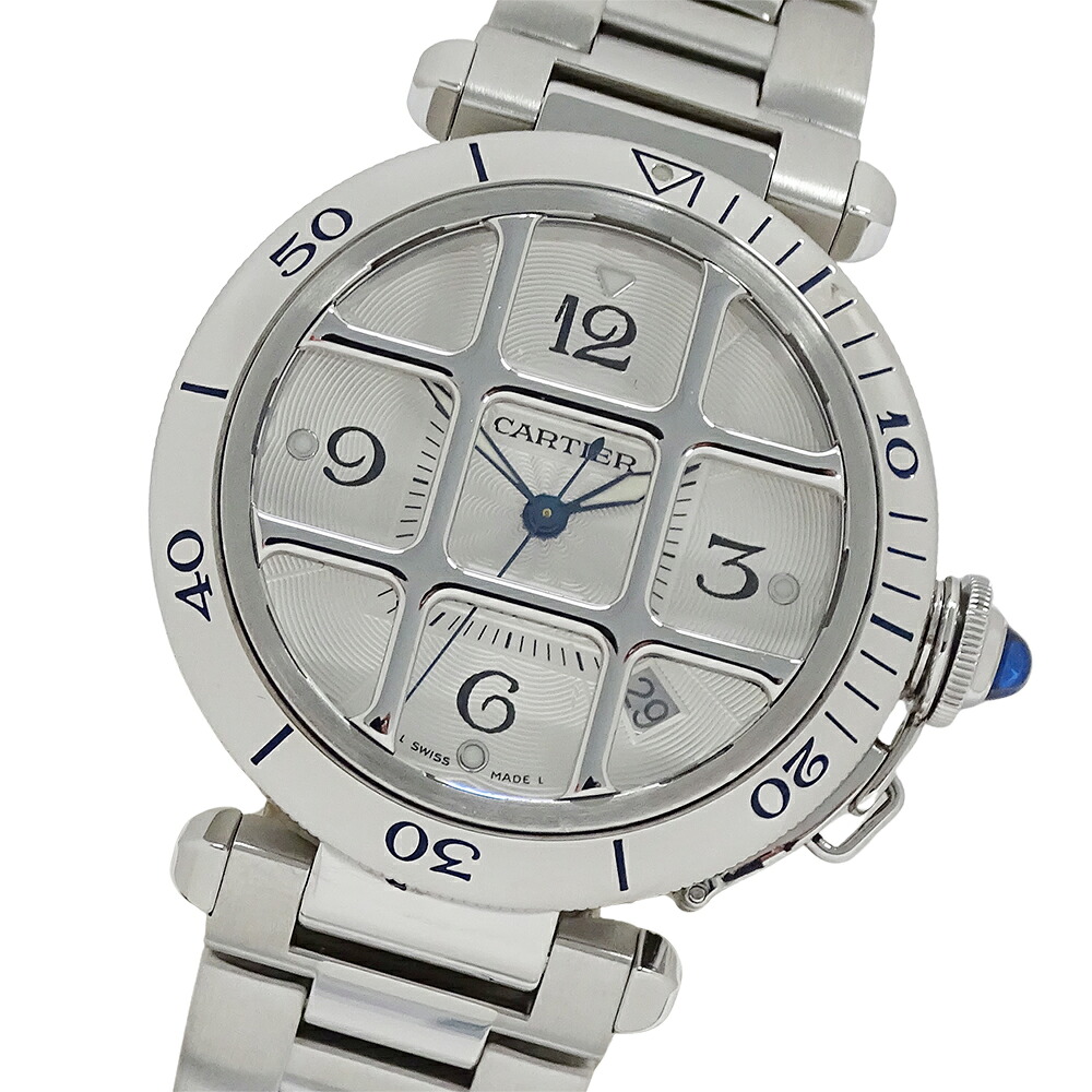 カルティエ Cartier 時計 メンズ ブランド パシャ グリッド デイト 自動巻き AT ステンレス SS W31040H3 シルバー 裏スケ 磨き済み 【中古】