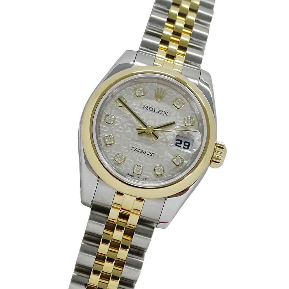 【全品最大10％OFF！14日20時から17日9時59分まで！】ロレックス ROLEX デイトジャスト 179163G F番 時計 レディース ブランド 10Pダイヤモンド コンピューター 自動巻き AT ステンレス SS ゴールド YG コンビ 磨き済み 【中古】